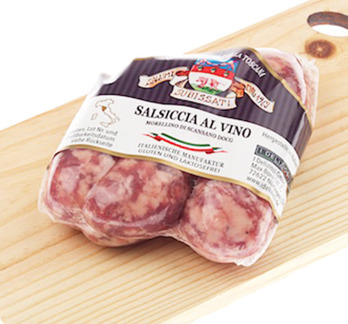 Salsiccia al Morellino di Scansano DOCG | Fresh Italian Pork Sausage with Morellino di Scansano DOCG Wine | Subissati | +/- 500g